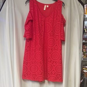 Tacera Vibrant pink Lace Cold Shoulder Blouse